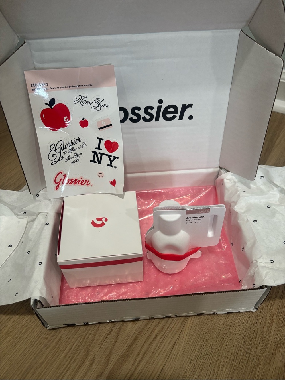 Glossier Moisturizer Set in White with Red Accents